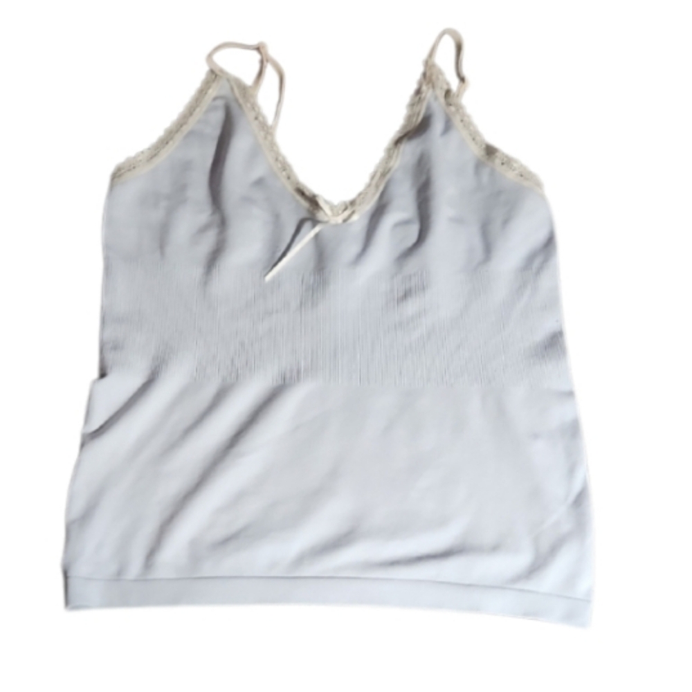 Vintage Stretch Jrs Lg Pale Blue Lace Trim Cami Top